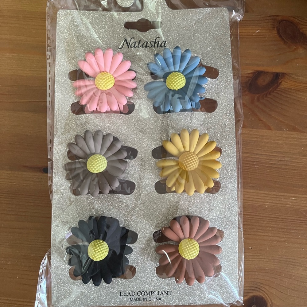 Natasha Couture Floral Hair Clips Set - Pink, Blue, Yellow, Brown, Black